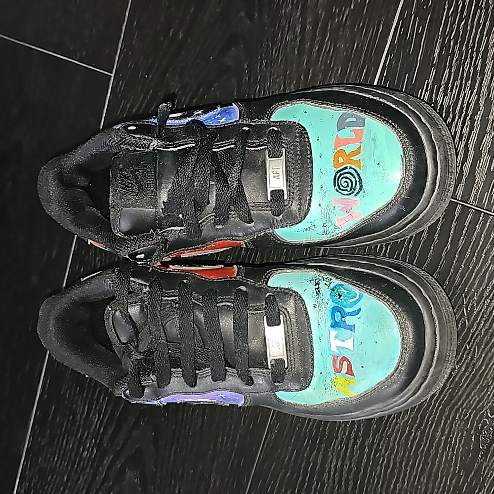 ✨️Custom Made✨ Nike Air Force 1 Travis Scott Astro World 5.5 Y Black Multi color